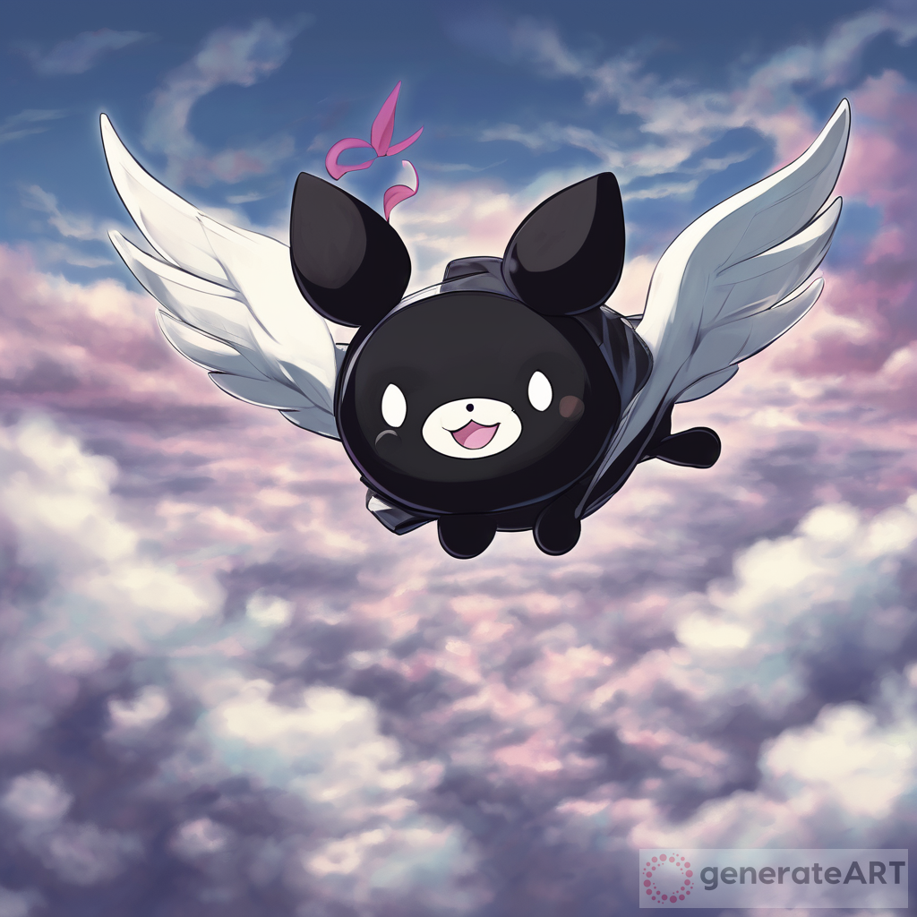 Kuromi on baku flying through the clouds