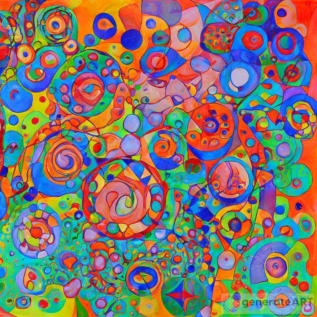Creative and incredile picture with patterns: Very Detailed and rich abstract painting showing irregular unusual shapes with textures inside. Irregular lines with variable thickness, curves, circles, shapes, flowers, floreal branches with fruits from trees blooming. Very complex Kandinsky's geometries and Klimt's patterns. Delicate colors palette