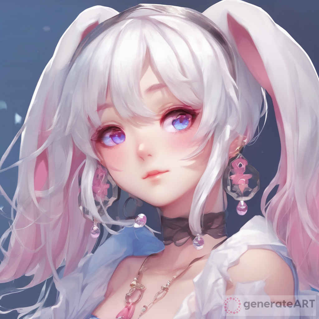 Whimsical Cute Girl with White Hair and Bunny Ears