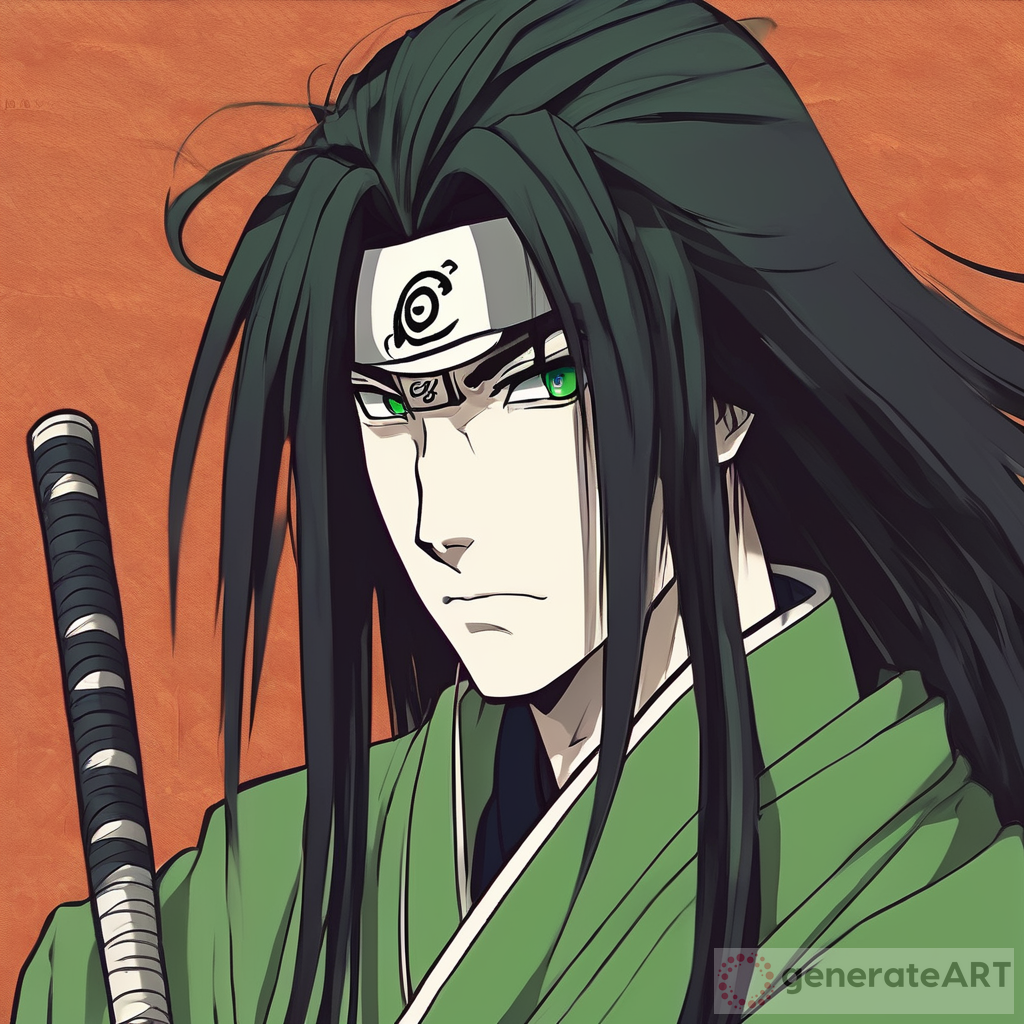 Epic Samurai: Long Black Hair, Green Eyes, Naruto-Style Katana