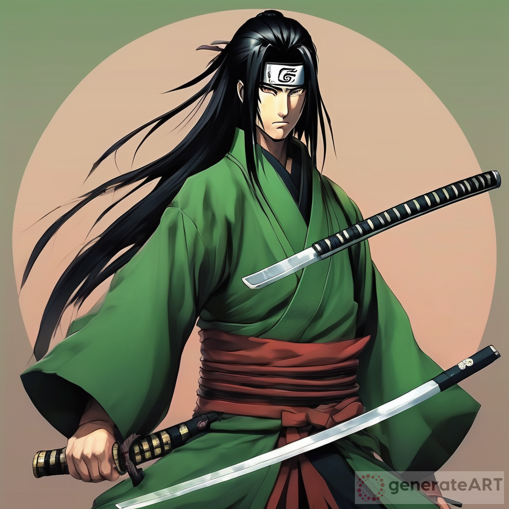 Epic Samurai: Long Black Hair, Green Eyes, Naruto Style Katana