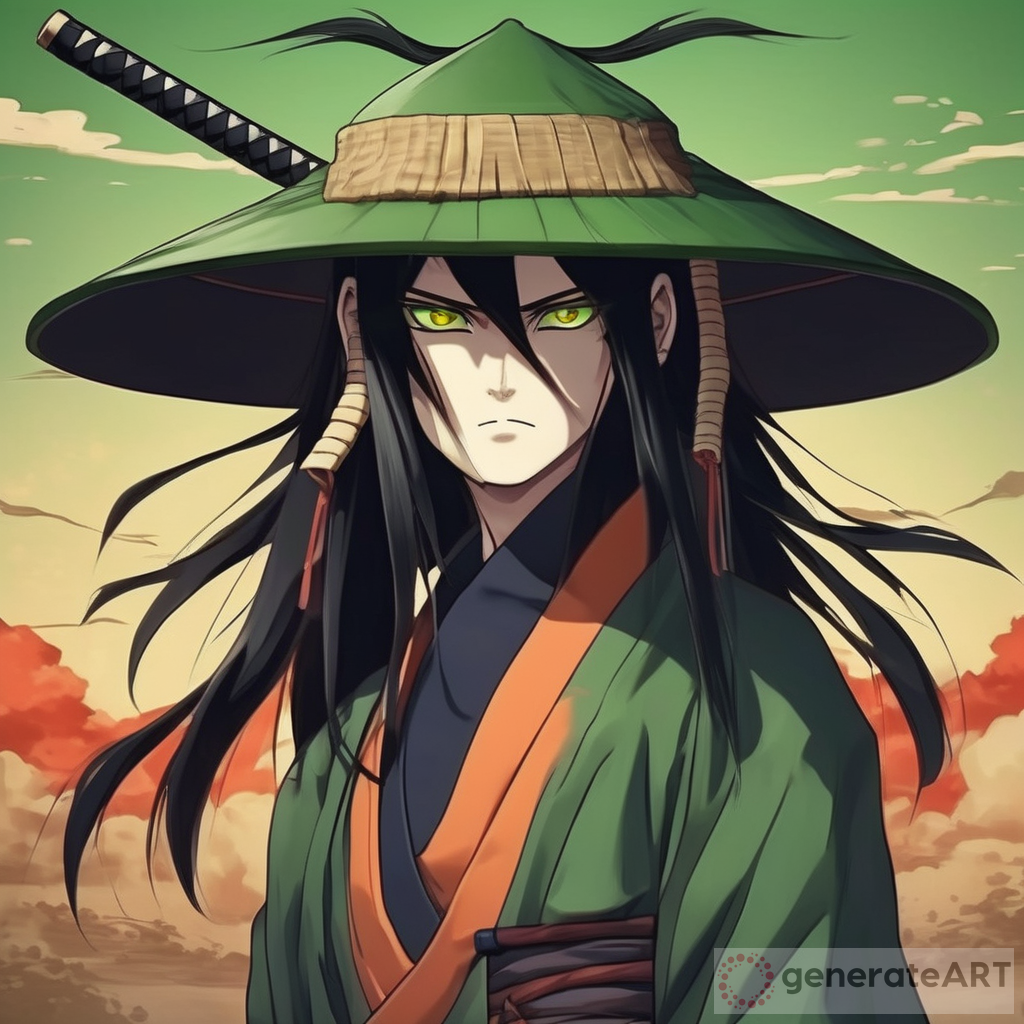 Epic Samurai : Long Black Hair, Green Eyes, Naruto Style Katana, Naruto Style Japanese Straw Hat