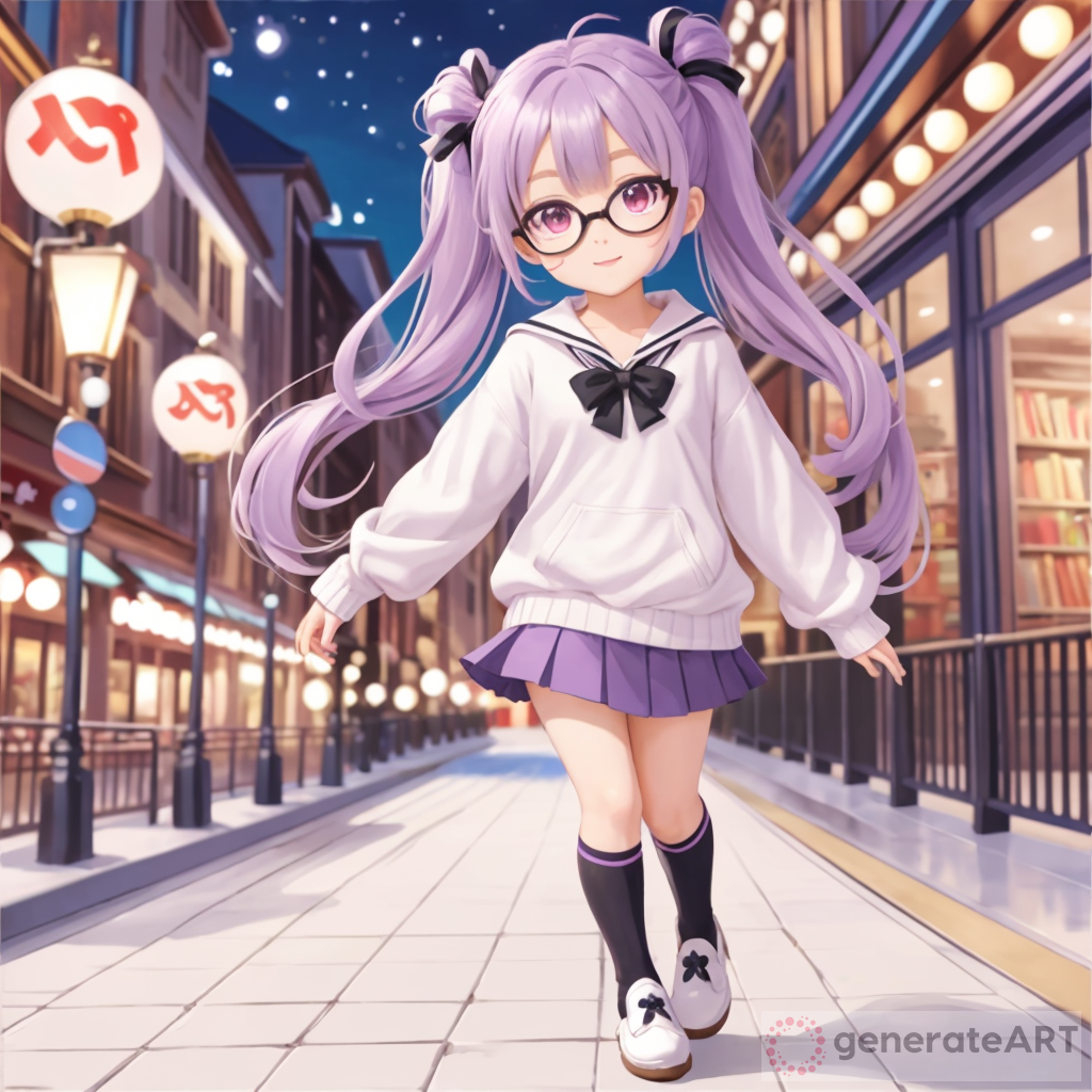 Adorable Anime Girl: Long Light Purple Hair & Pigtails
