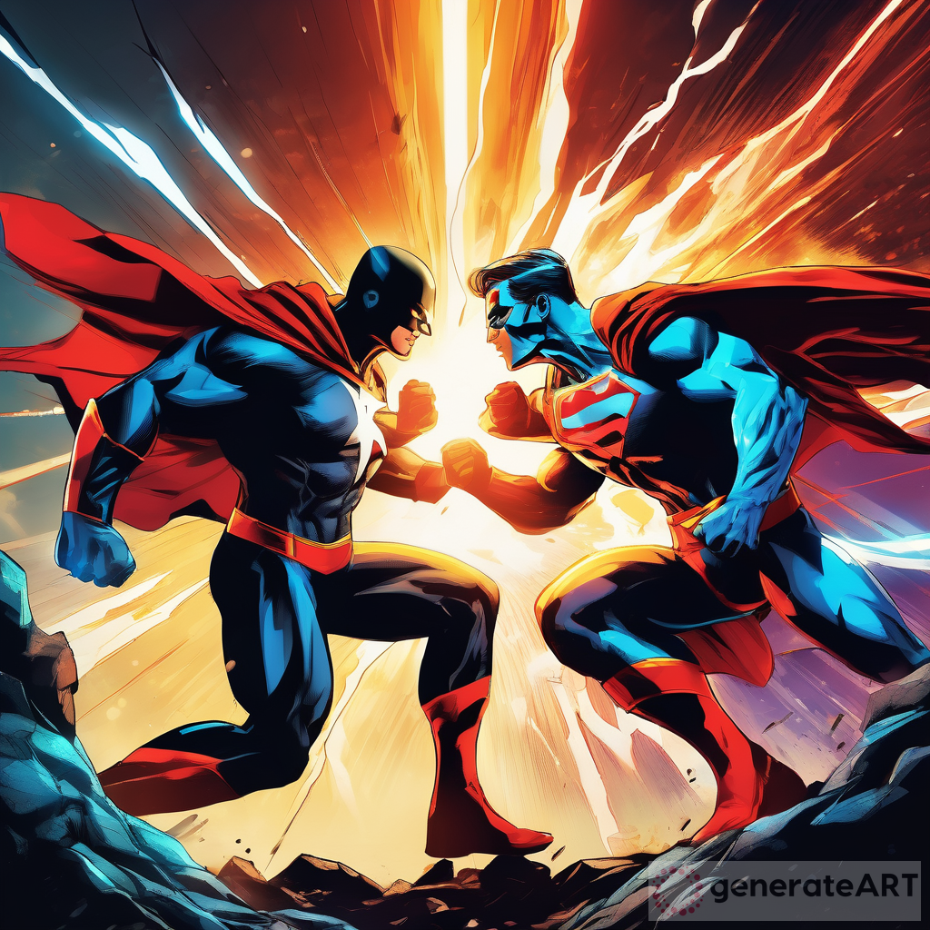 Dynamic Superhero Showdown Illustration