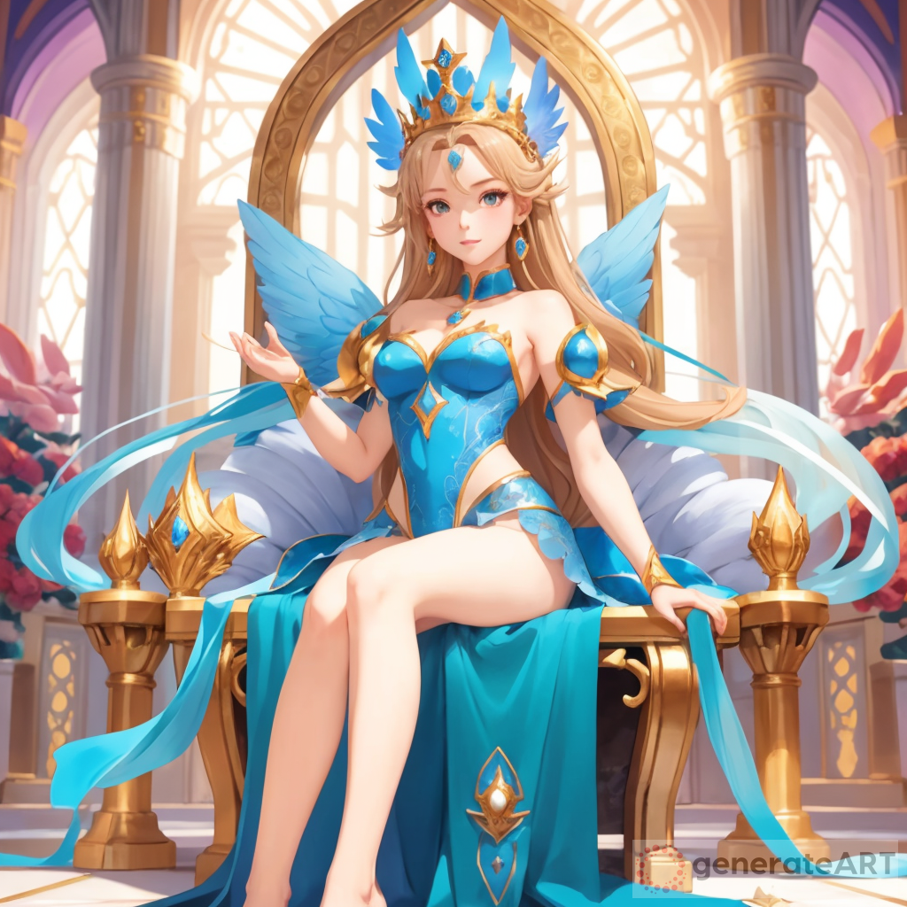 Princesa anime sentado en su trono, mostrando sus piernas desnudas, y ella estira una de sus piernas para seminar a cualquera