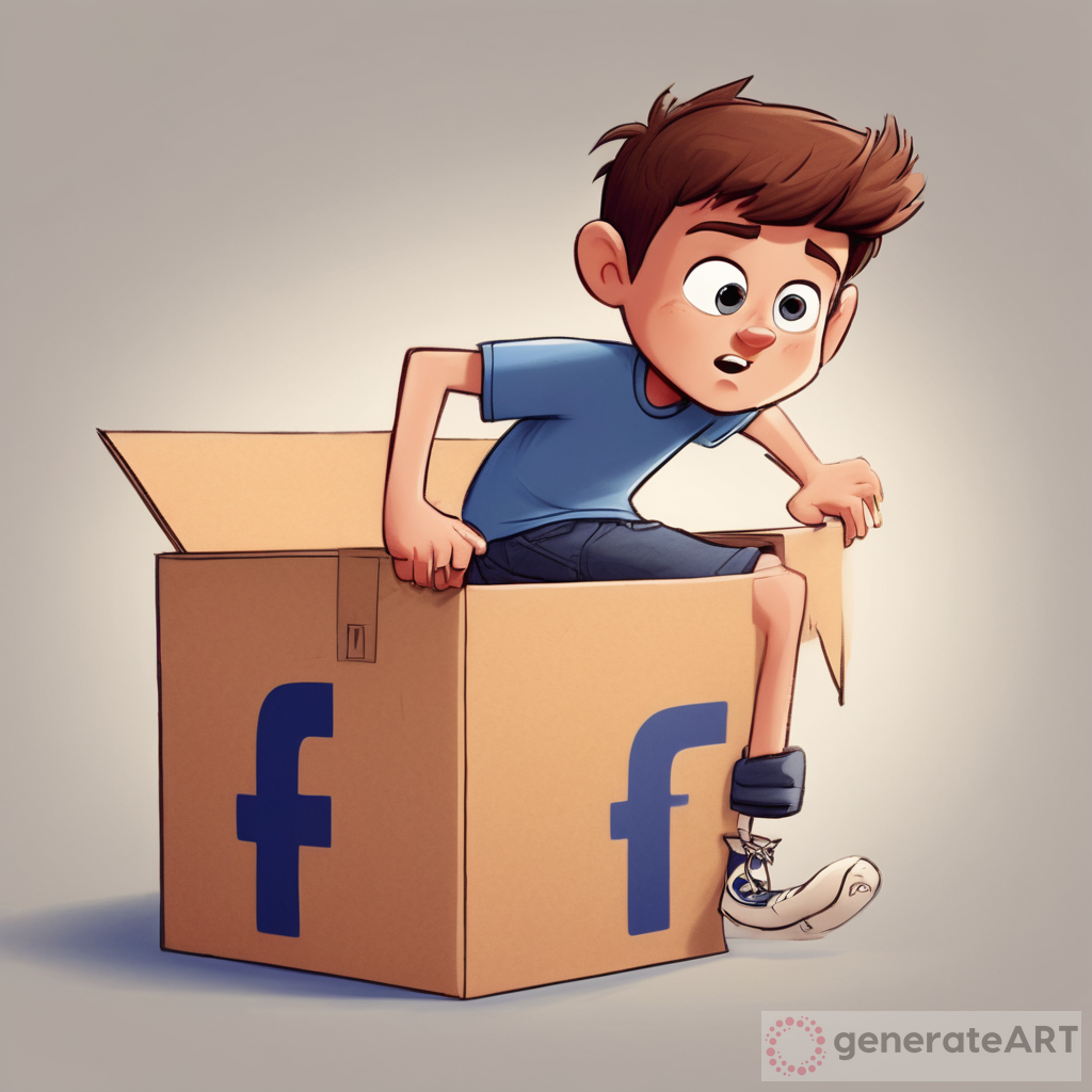 A boy cartoon with a Pixar-like style and a huge 'Facebook' log in the shape of a box