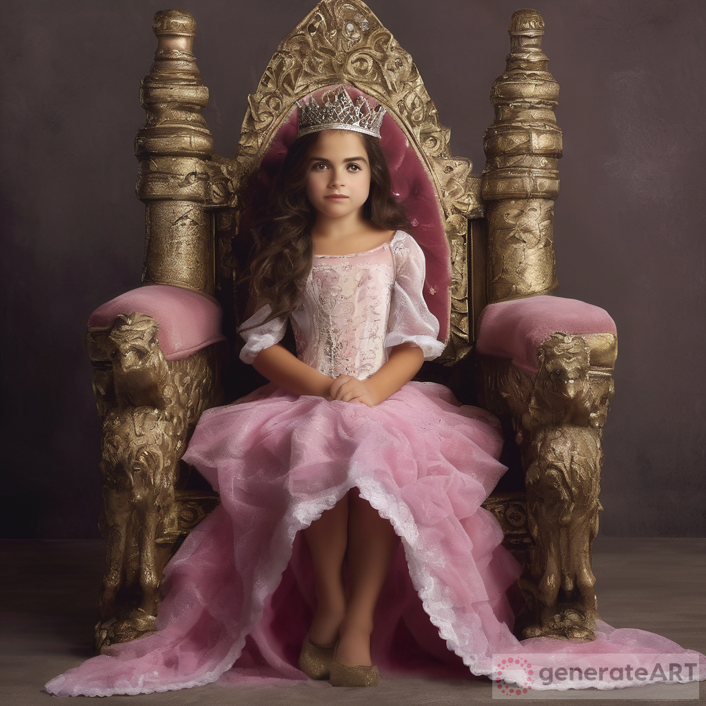 princesa, sentada en su trono estirando su pierna para que lo lamas