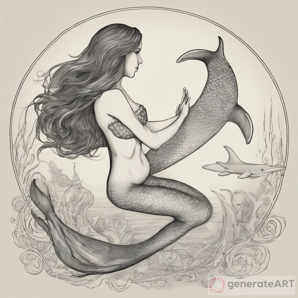 Mystical Mermaid with Dolphin Fluke Sketch