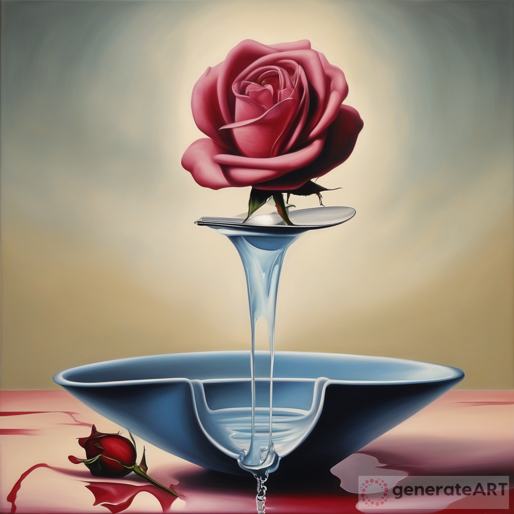 Surrealistic Rose Drinking Water Painting