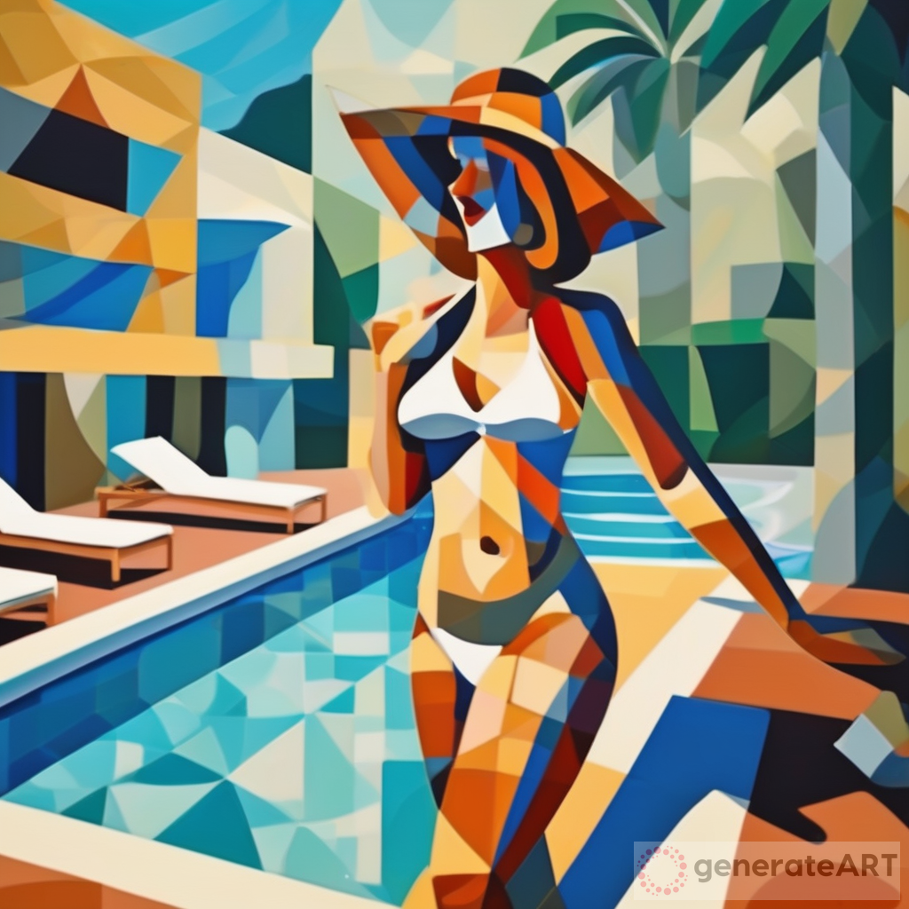 Cubism Art: Woman in Bikini at Pool