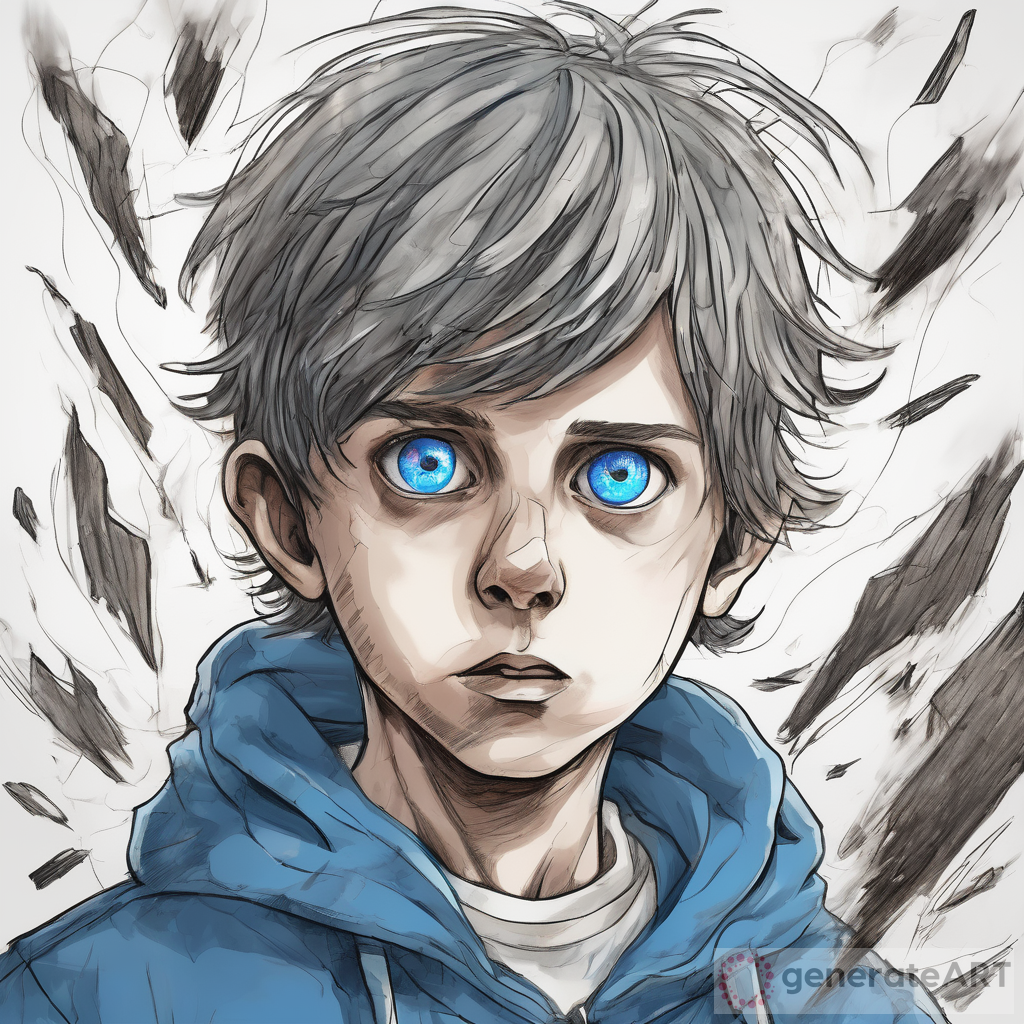 Chaos Unleashed: Thirteen-Year-Old Boy with Blue Eyes