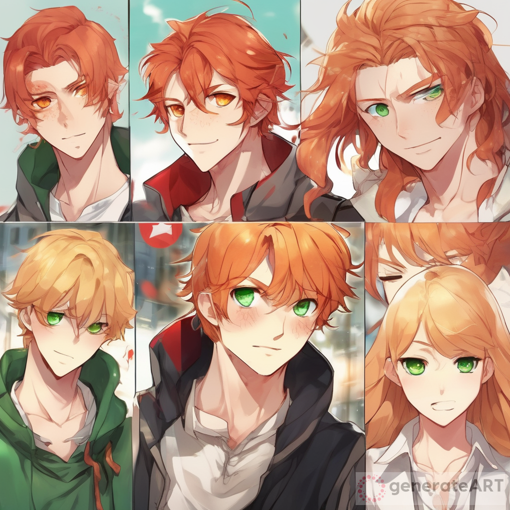 Germany (A Ginger and blonde guy with red eyes and star shaped freckles and a scar on his neck) and Poland (A redhead with emerald eyes and a scar running down the center of his face and neck) as cute anime boys