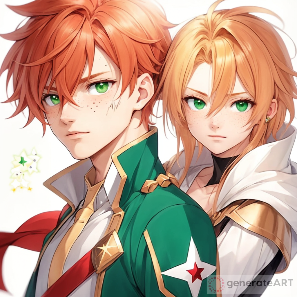 Germany (A Ginger and blonde guy with red eyes and star shaped freckles and a scar on his neck) and Poland (A redhead with emerald eyes and a scar running down the center of his face and neck) as cute anime boys