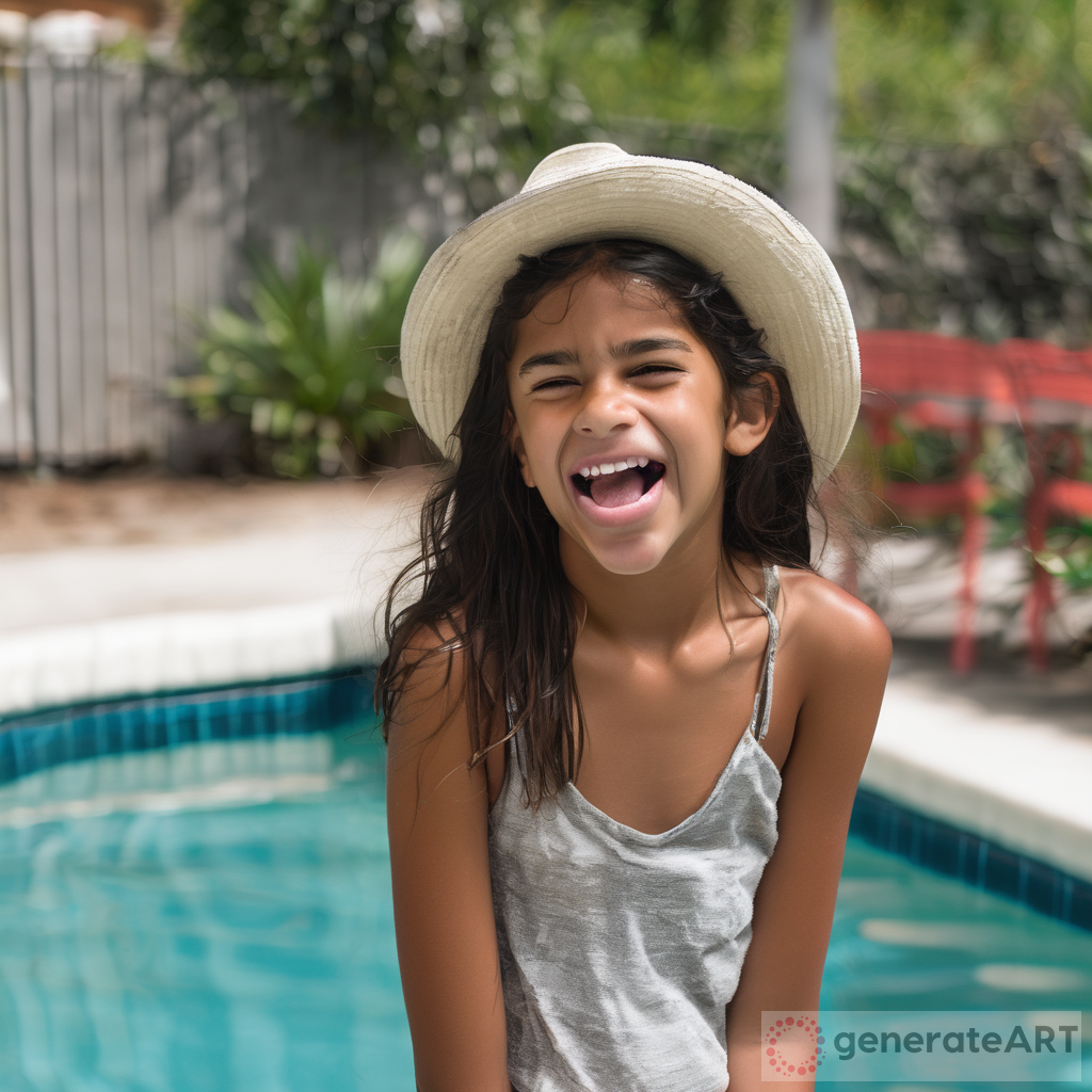 Innocence and Joy: 12-Year-Old Mexican Girl by the Pool