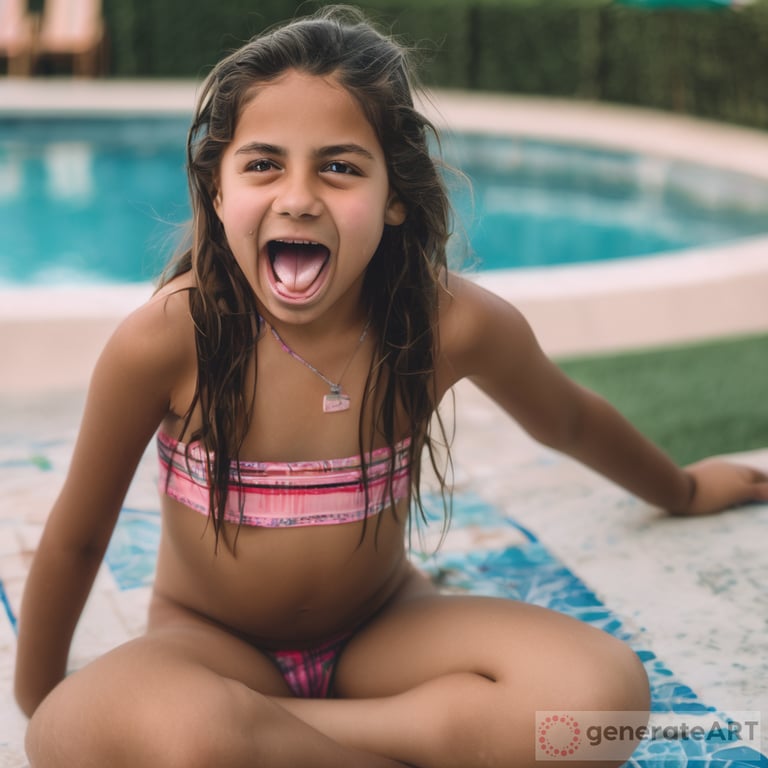 12 year old mexican girl sitting by the pool naked and her tongue out
