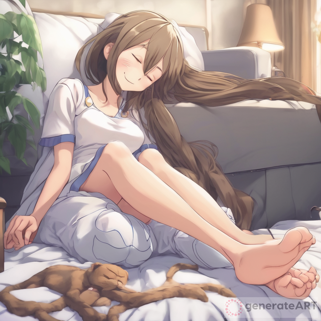 Serene Art: Anime Girl Asleep with Tickled Feet