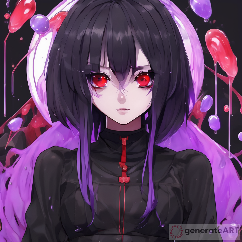 Black Anime Girl Jelly Art: Purple Hair & Red Eyes