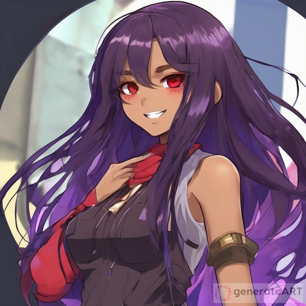 Captivating Anime Art: Brown-Skinned Girl with Purple and Black Hair