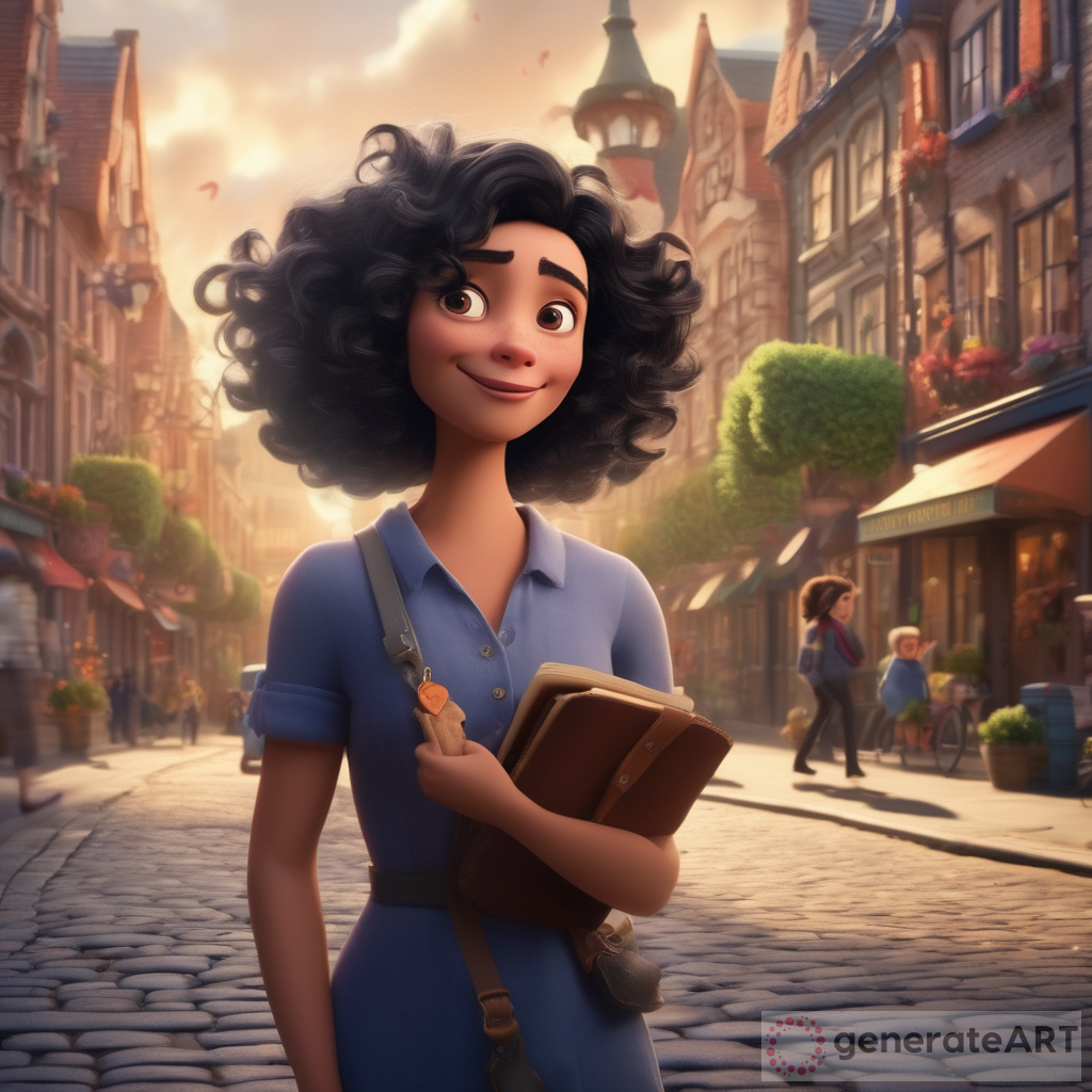Whimsical Magic: Pixar-Style Middle-Aged Woman in Magical Street