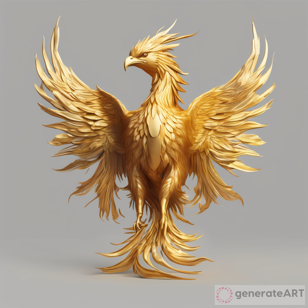 Golden Phoenix Front View Art Prompt