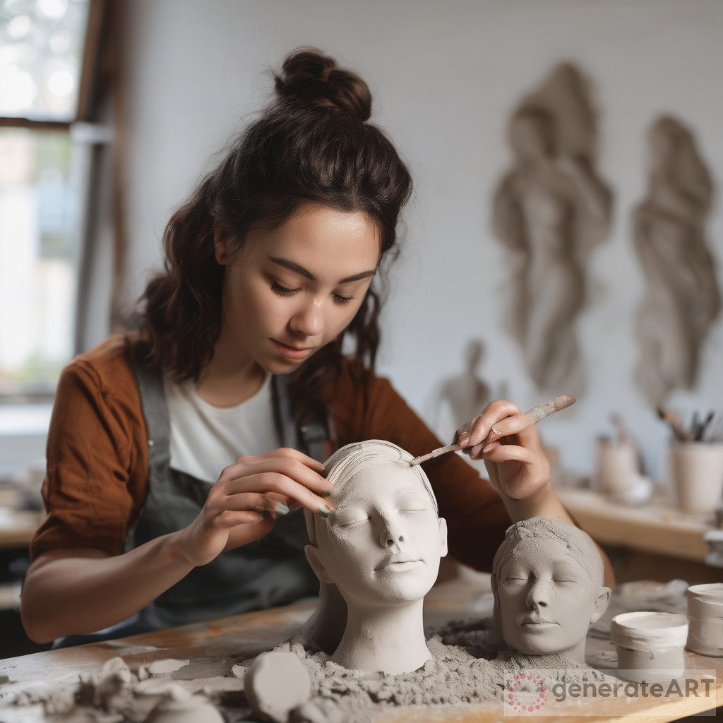Creative Clay Sculpting: Young Female Artist's Head Sculpture