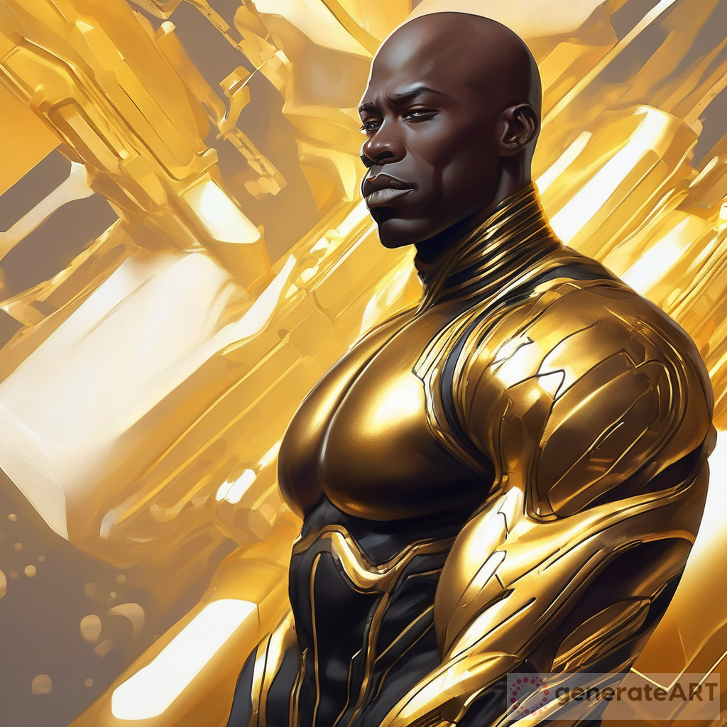 Futuristic Depiction of Bald Muscular Black Man in Vibrant Gold Art