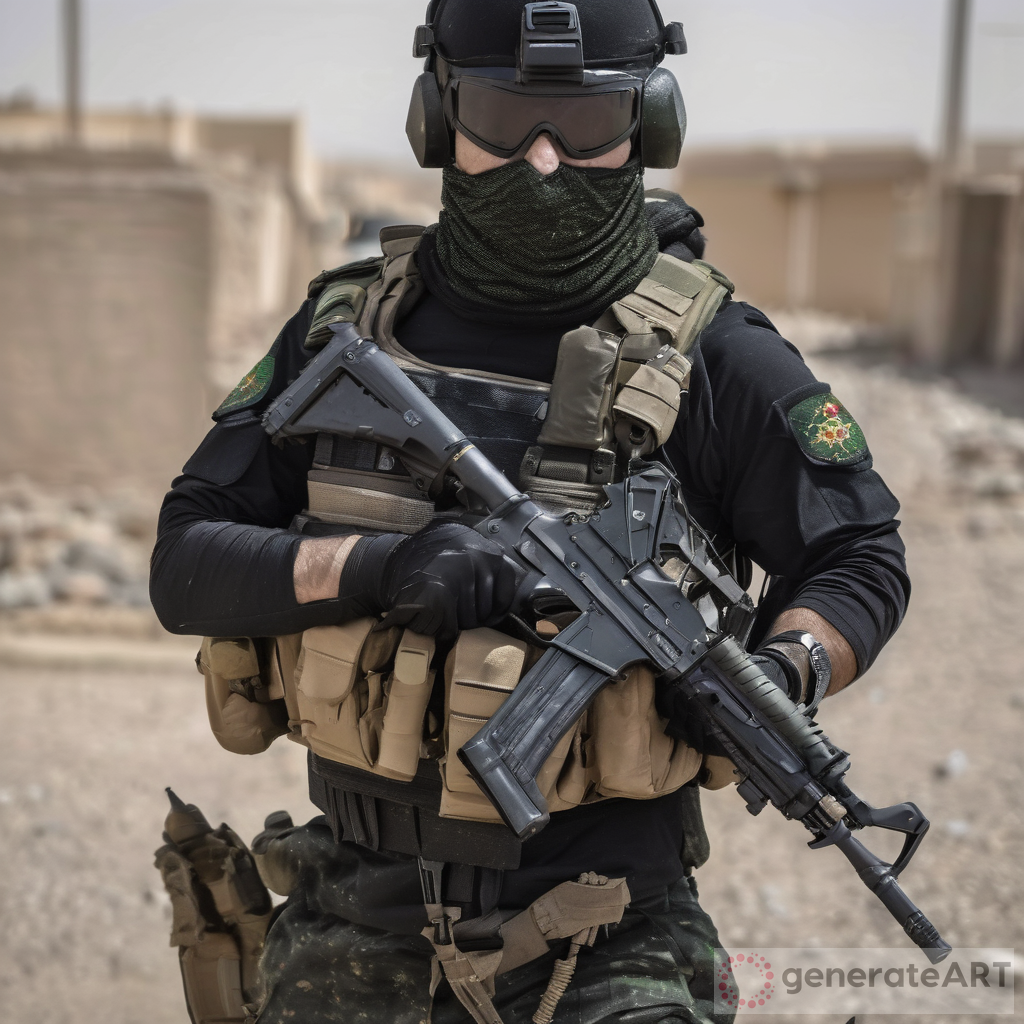 Kurdish Special Force operator with Dark uniform and armor, equipped with a modified AK-47 and NVG