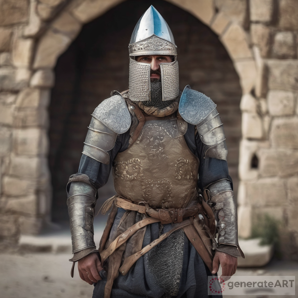 Kurdish man in medieval era with heavy armor and a full face helm