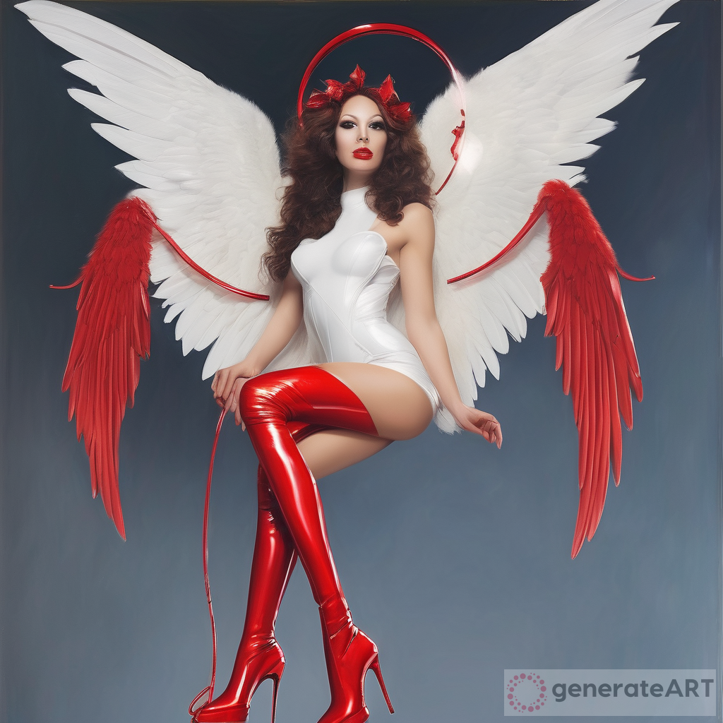 Celestial Angel Soaring in Red Latex Boots