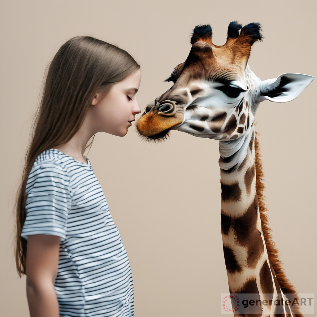 girl and giraffe touching head to head