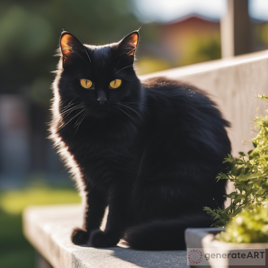 Adorable Black Cat Basking in Sunshine