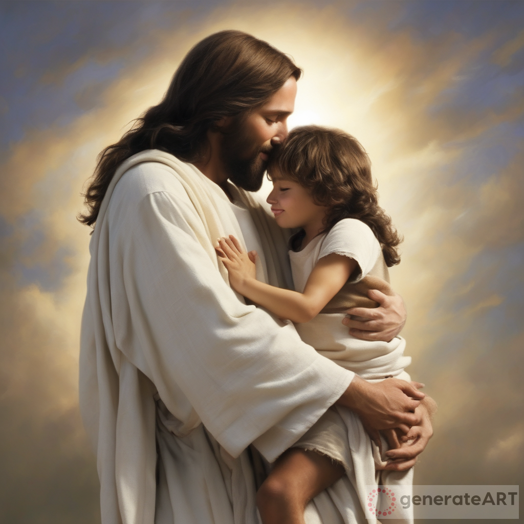 Jesus hugging kid