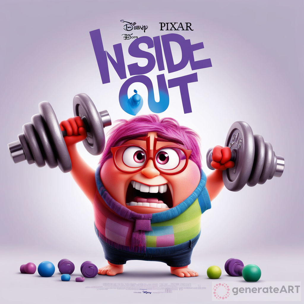 Disney Pixar's Inside Out movie, red character working out with dumbbells, white background