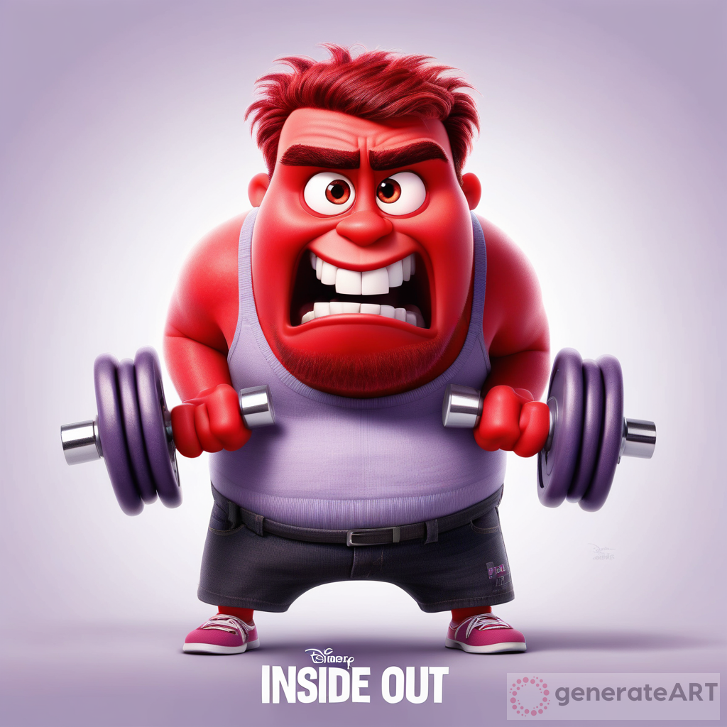 Disney Pixar's Inside Out movie red anger character working out with dumbbells, white background