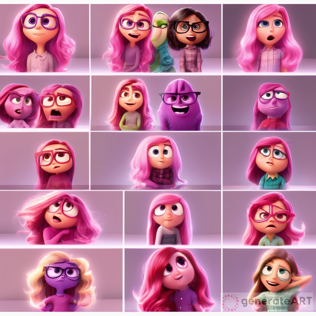 Inside out Pixar new emotion, Pink, sweet, long wavy hair, bright