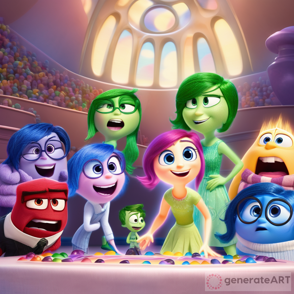 Inside out Pixar new emotion, Pink, sweet, long wavy hair, bright