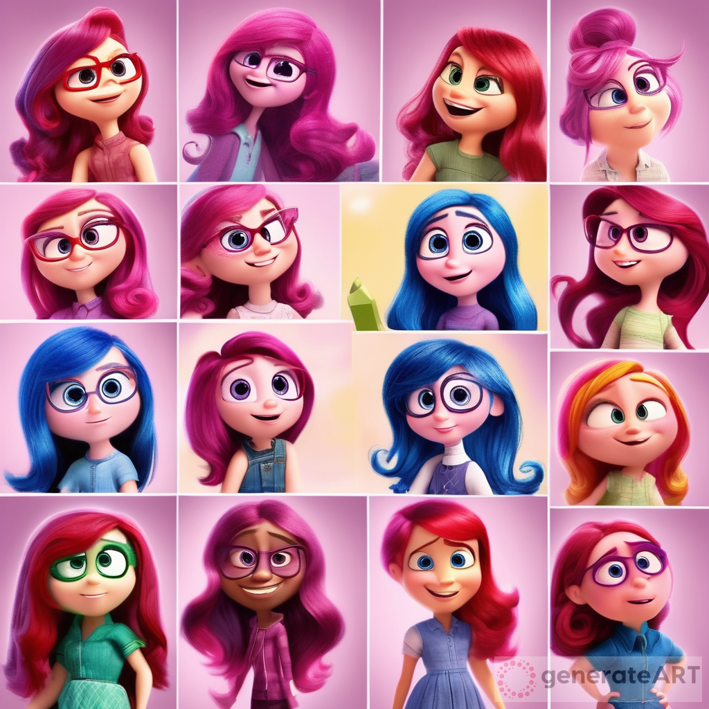 Disney Inside out Pixar new emotion, dark reddish Pink, sweet, long wavy hair, bright. Love looks like joy and envy from inside out 2 pretty, beautiful