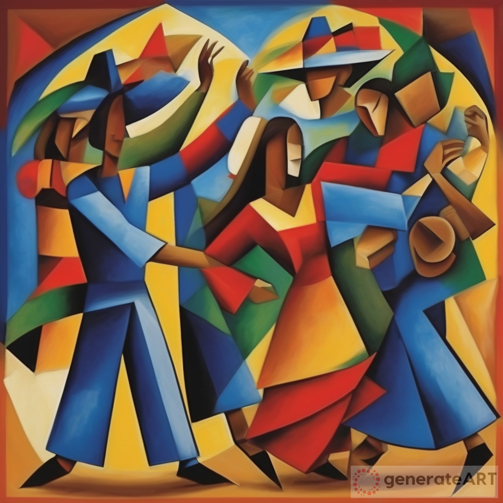 Cubism Harvest Dance: Peaceful Mexican Celebration