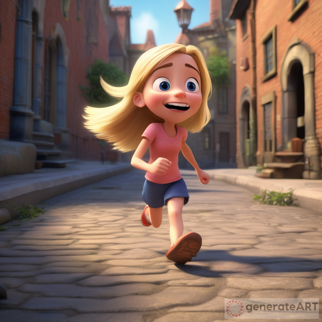 Blonde girl running late 3D pixar