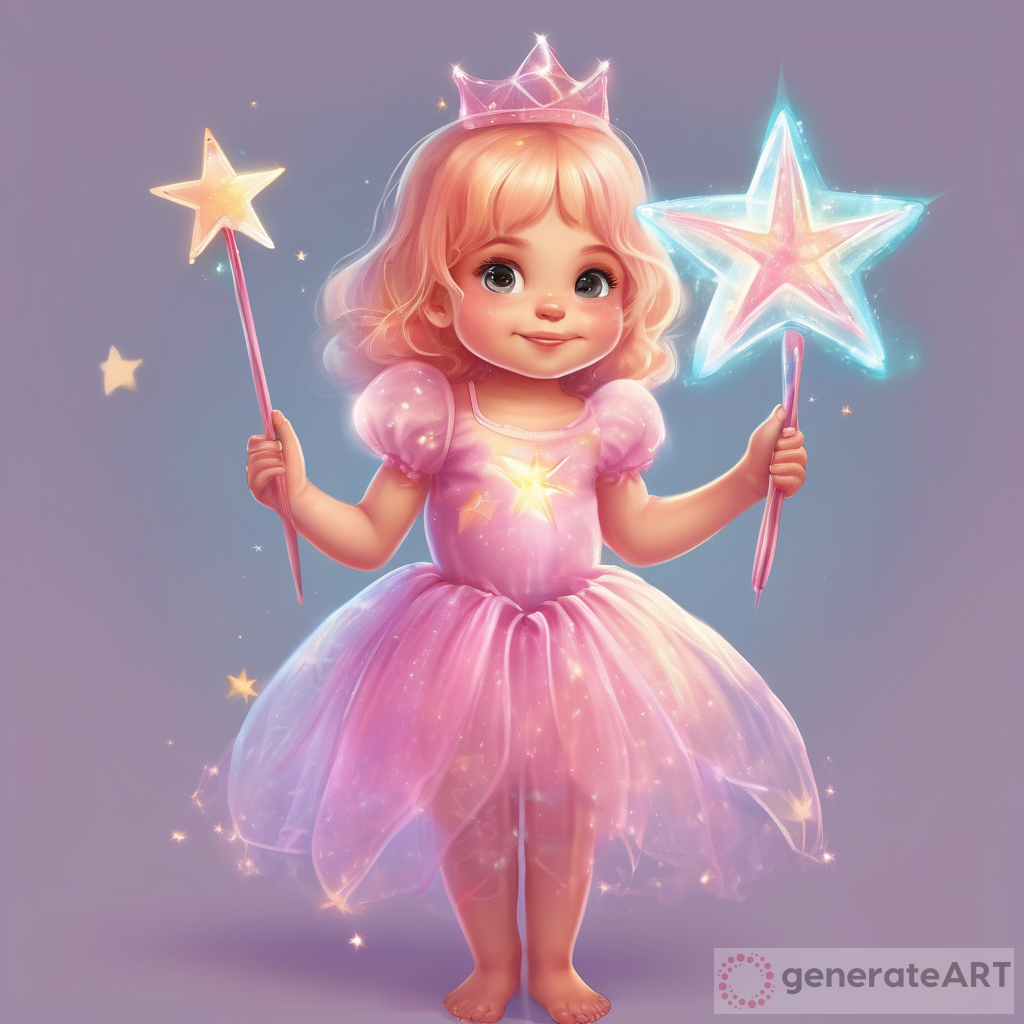 a well-endowed little girl in a see through fairy princess costume holding a wand shaped like, a star on a stick