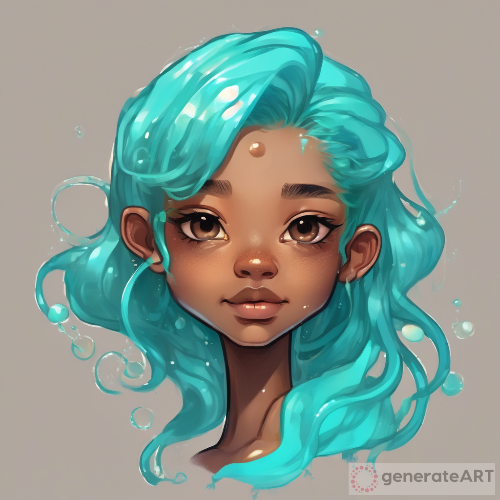 Jelly art with cyan hair And A light brown skin tone