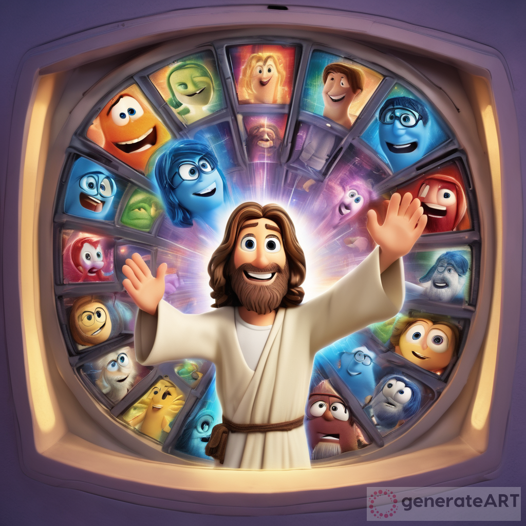 Jesus at the center of the control panel with inside out characters