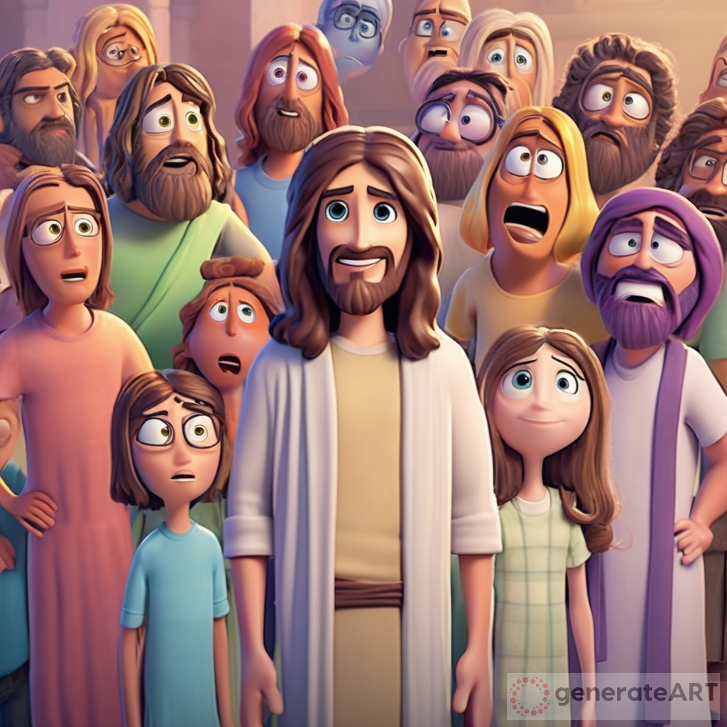 Jesus standing with anxiety and the other inside out characters