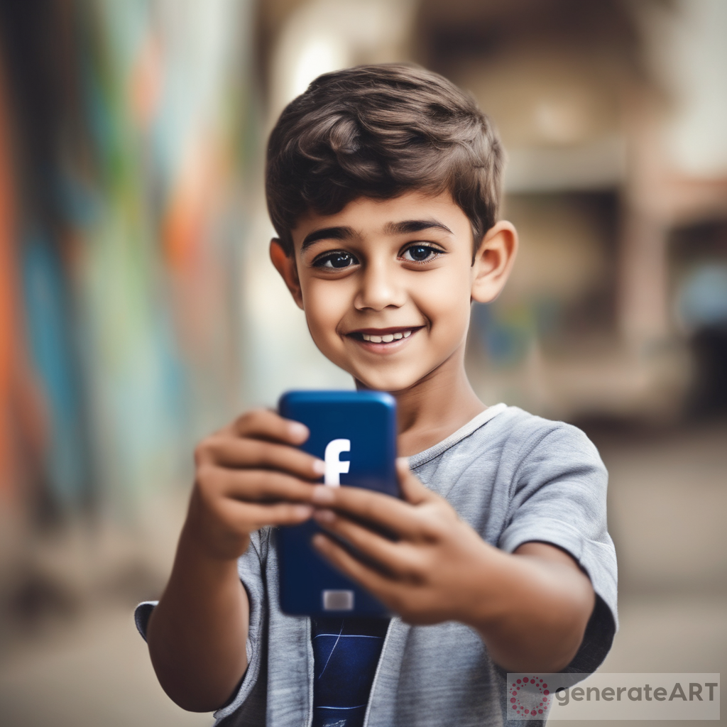 A  cute boy kid holding a Facebook app pic