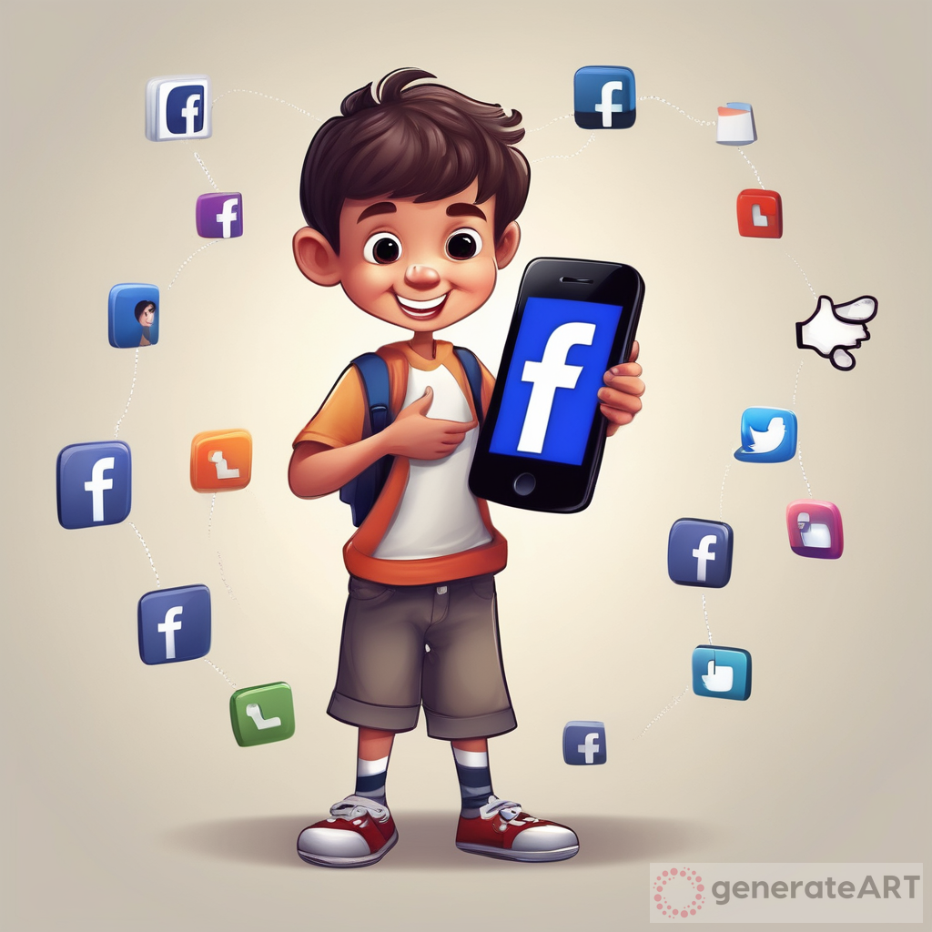 A cartoon
boy kid holding a Facebook app p