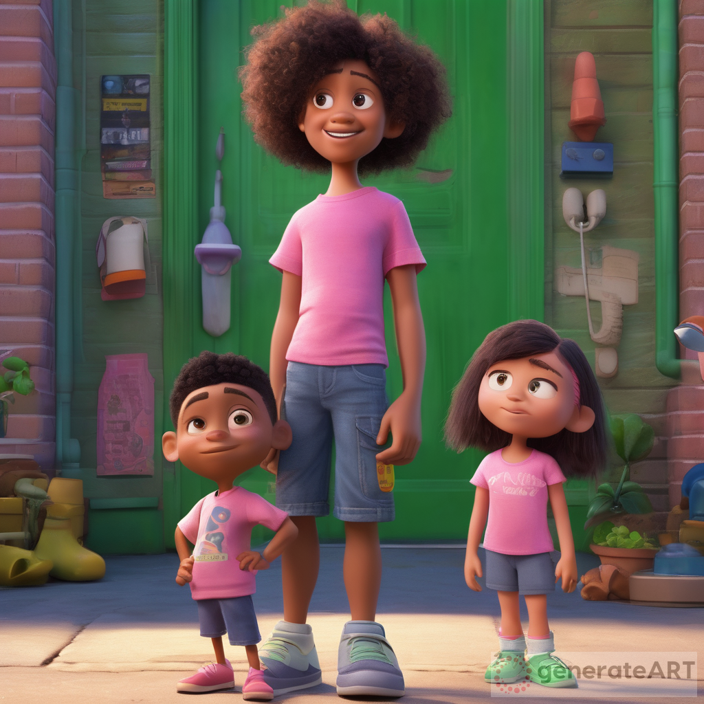 a  pixar movie  title called pinkey and greenys big adventure with a mixed girl with a pink shirt and a mixed boy with a green shirt with casting cormari scott and stonie scott