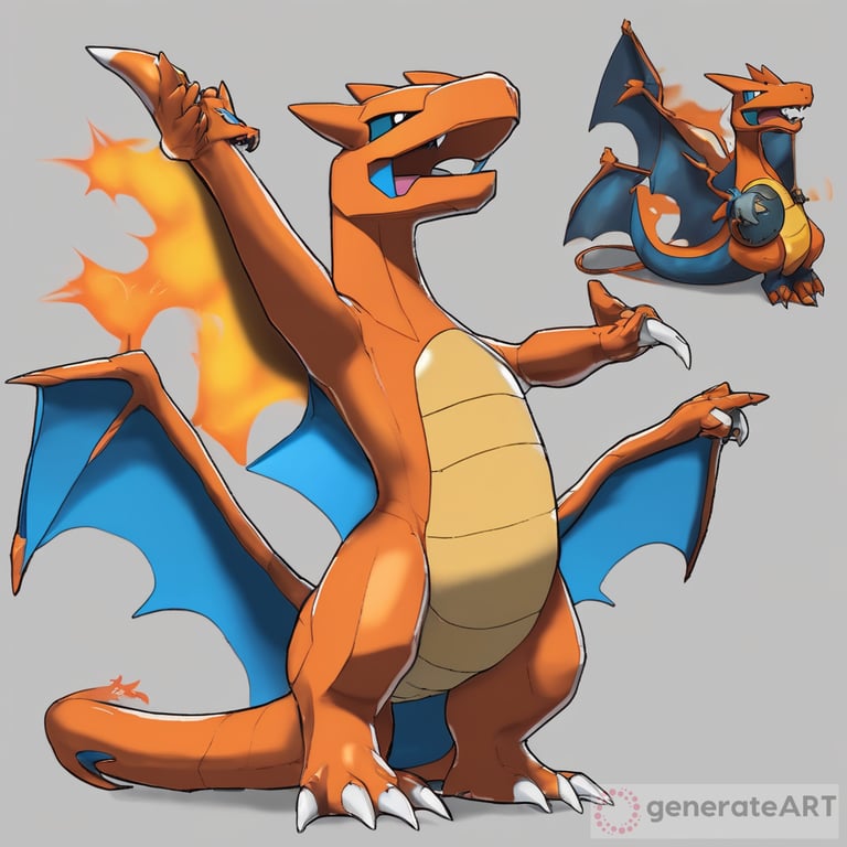 Futuristic Charizard side by side with old charizard
