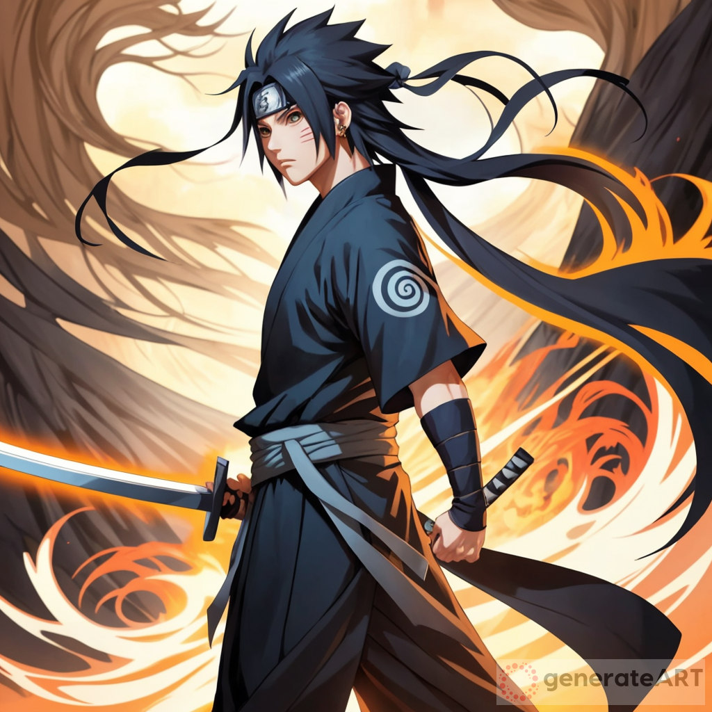 male ninja long black hair naruto style, silhouette