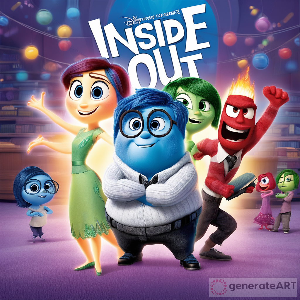 Create posters with Inside Out 2 characters, give a title of the characters, a description of the characters, and a Bible verse