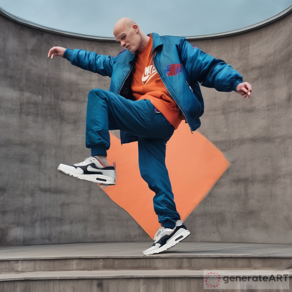 A dutch bald gabber on Nike air max and a Bomber jacket on, dancing on thunderdome